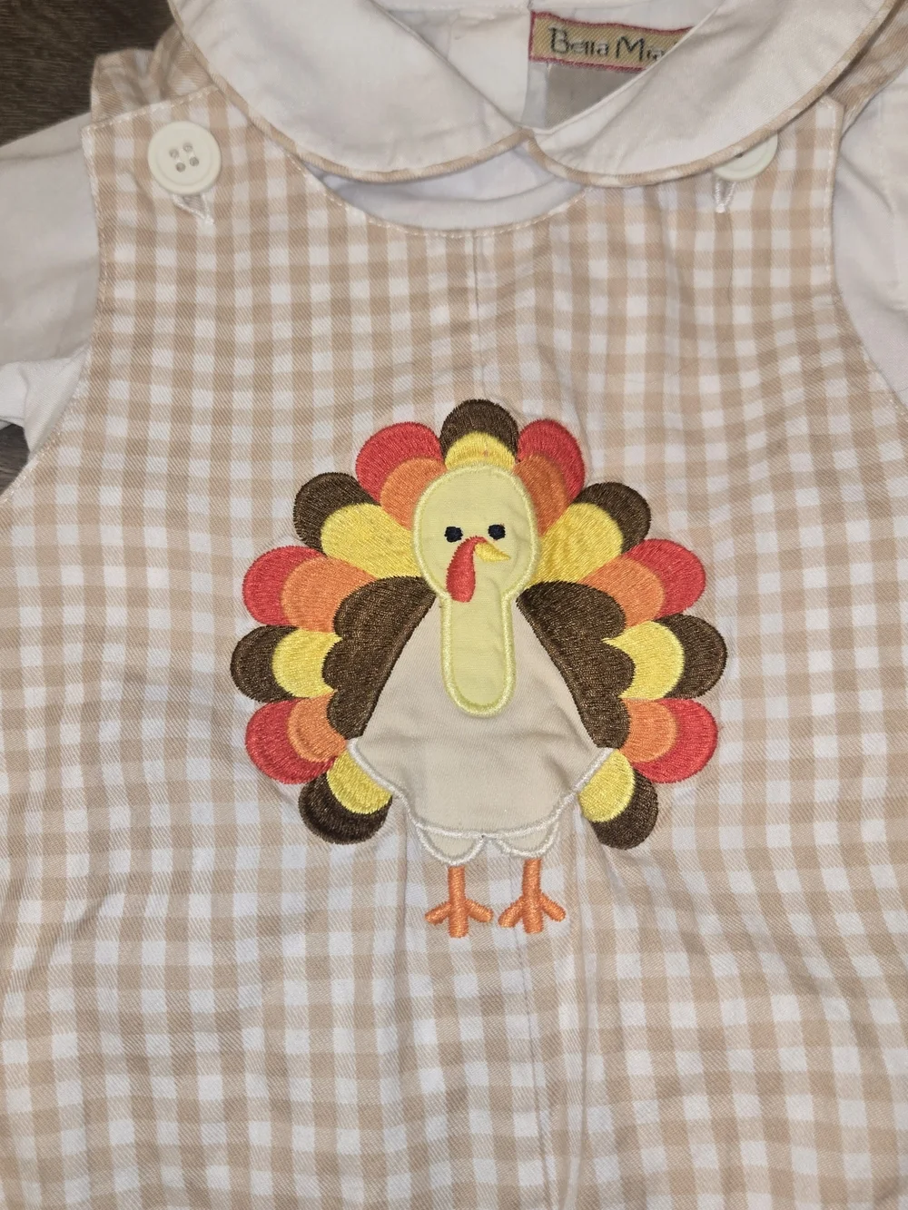 Pink Gingham Turkey Applique Romper - 6M